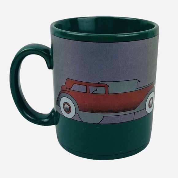 Vintage 80s KGG Handarbeit Green Mug Woman Germany Nagel Car Duesenberg Art Deco - Picture 2 of 10